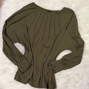 Elegant Olive Women's Blouse with Smocked Cuffs